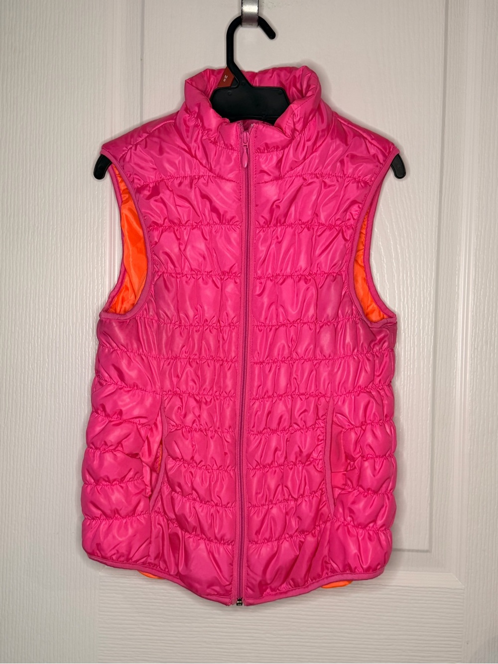 Deb Bright Pink Quilted Puffer Vest with Orange Trim